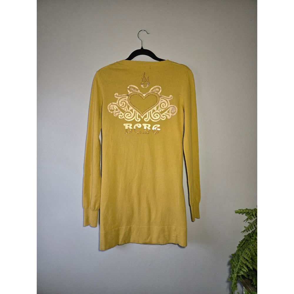 BCBG‎ Max Azria Yellow Longline Cardigan Y2K Lightweight Button Front Small - Picture 5 of 10